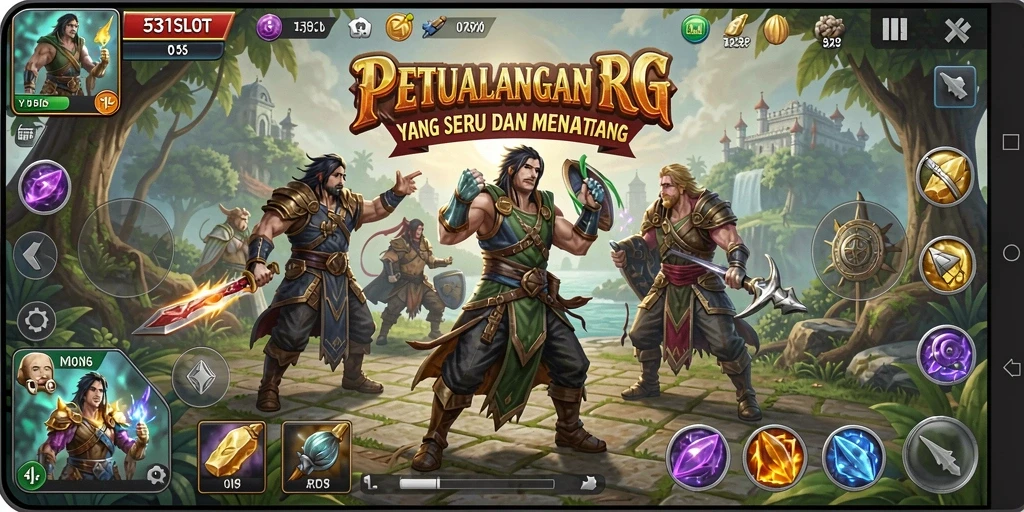 Tangkapan layar gameplay 531SLOT menampilkan pertempuran seru di dunia fantasi.