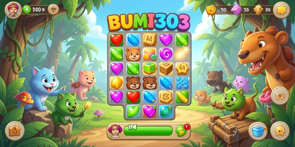 Tampilan gameplay BUMI303 yang penuh warna dan mengasyikkan.