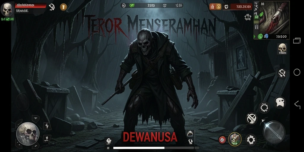 Screenshot gameplay DEWANUSA menampilkan suasana mencekam dan makhluk menyeramkan.
