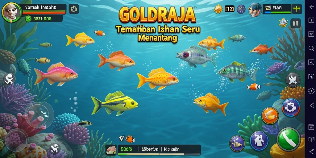 Gameplay seru dalam GOLDRAJA dengan berbagai ikan dan senjata.