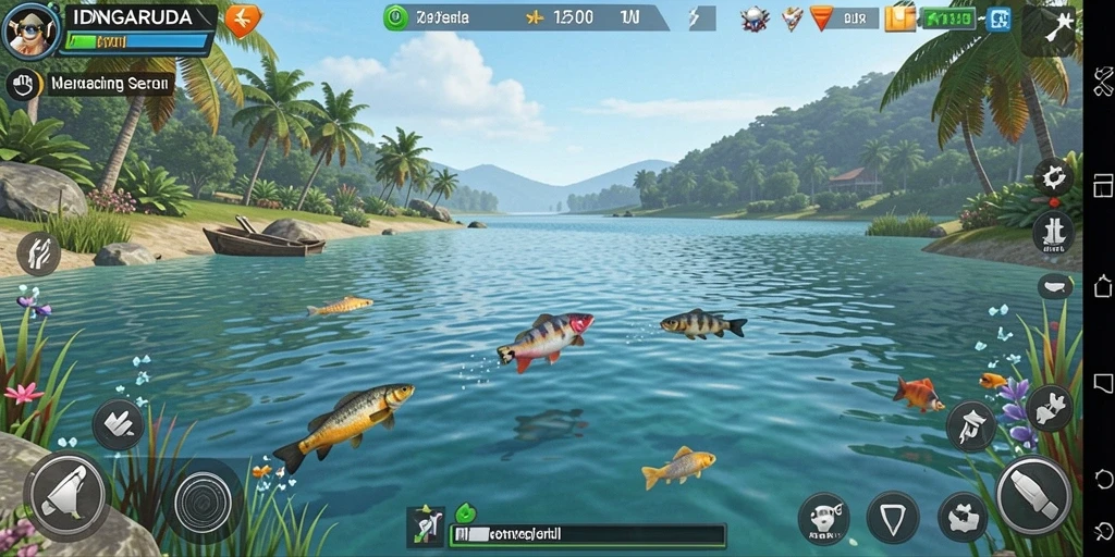 Screenshot gameplay IDNGARUDA dengan aksi memancing yang seru.