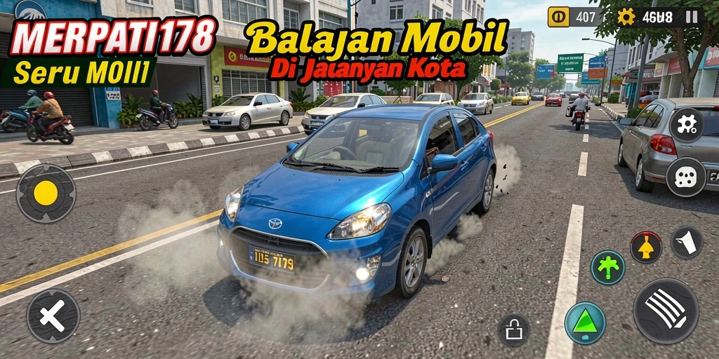 Screenshot gameplay MERPATI178 yang menampilkan balapan seru di jalanan kota.