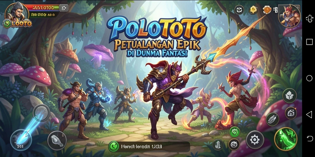 Screenshot utama POLOTOTO menampilkan aksi pertarungan seru dalam gameplay RPG.