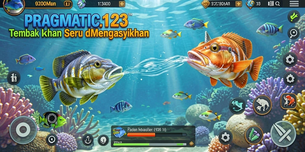Tangkapan layar menampilkan pemain menangkap ikan dalam gameplay Tembak Ikan.