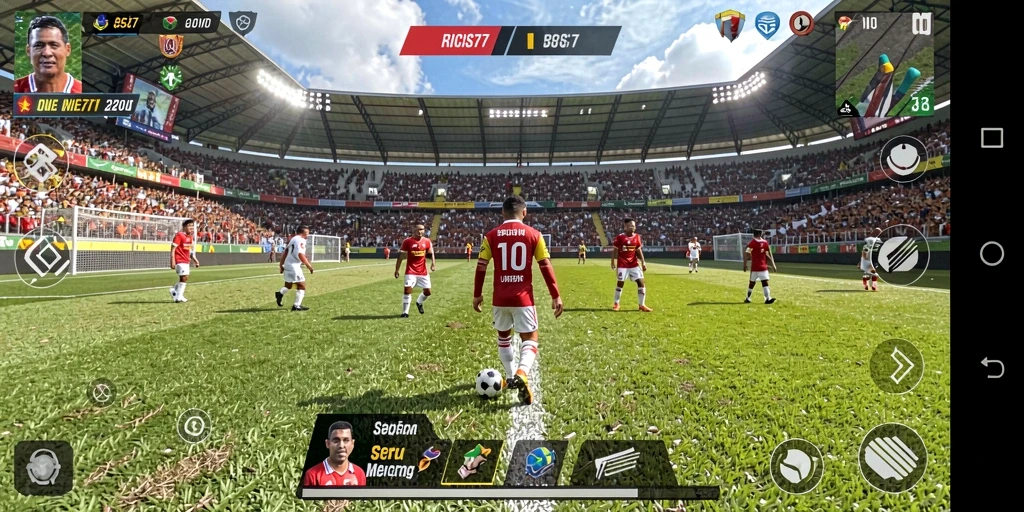Tampilan gameplay RICIS77 dengan aksi sepak bola yang seru.