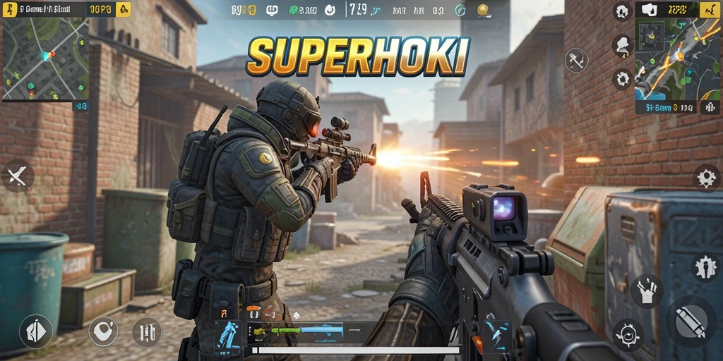 Tampilan mendebarkan dari gameplay <strong>SUPERHOKI</strong> yang penuh aksi.