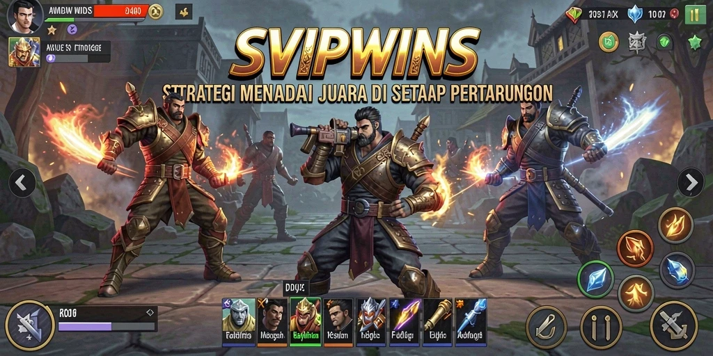 Tangkapan layar gameplay SVIPWINS menampilkan pertarungan strategis yang seru.
