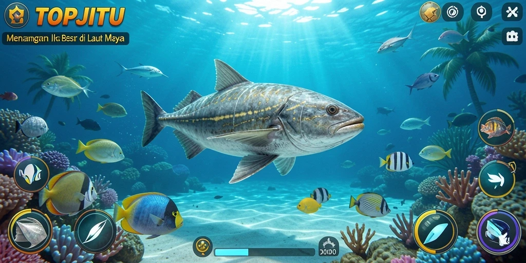Tampilan menawan dari gameplay seru TOPJITU saat menangkap ikan.